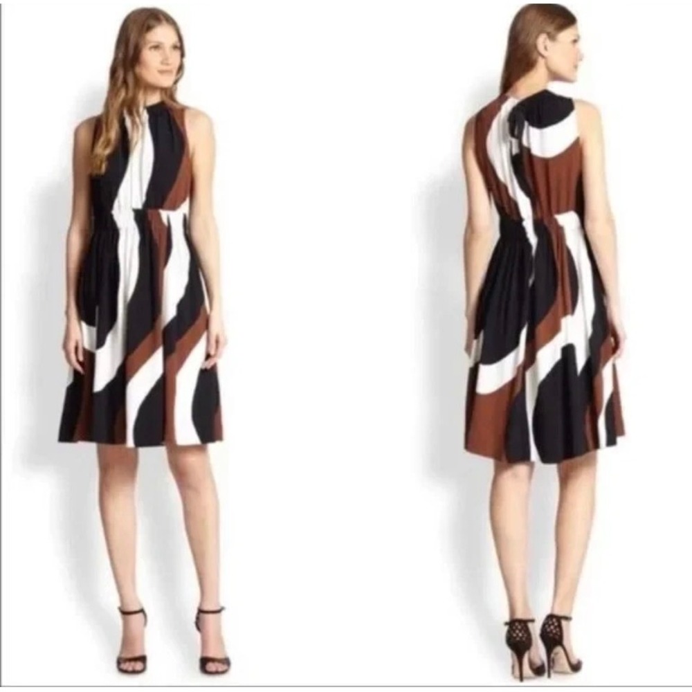Kate Spade Black Brown Rio Black White Crepe Tie Back Dress Size 4 Sleeveless